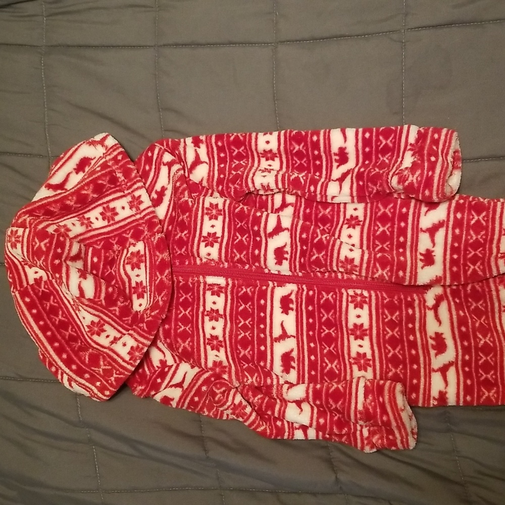 Dip Toddler  Red and White Fleece Zip up Bodysuit